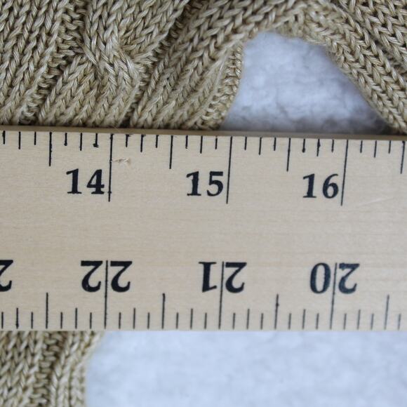 Ralph Lauren Sweater Women Small Tan Linen Cable Knit Metallic Preppy Tennis - Picture 4 of 7